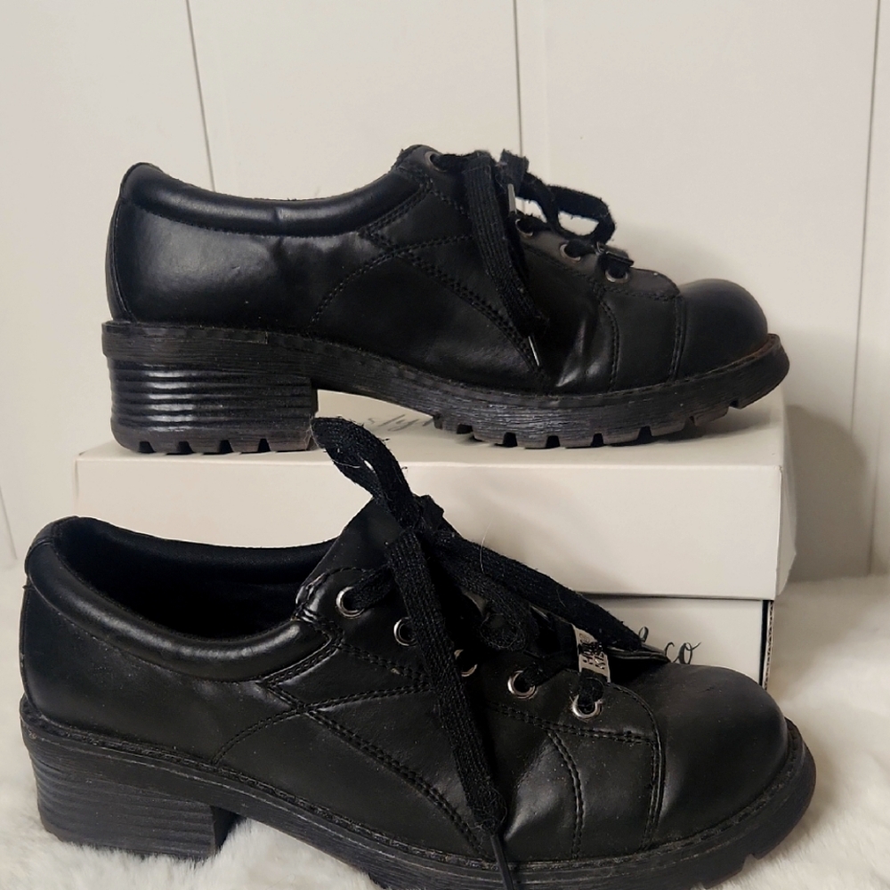 Y2K Platform black Chunky Leather Steampunk Grunge Goth Lace-up ALT Oxford Shoes